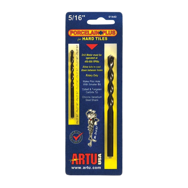 Artu Usa ARTU Porcelain Plus 5/16 in. X 4-1/2 in. L Tungsten Carbide Tipped Glass and Tile Bit Set Straight S 01440 - main